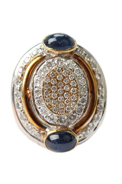 Designer 14k Yellow & White Gold Diamond Blue Sapphire Oval Ring .95ctw Size 7