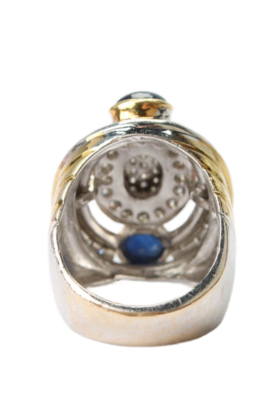 Designer 14k Yellow & White Gold Diamond Blue Sapphire Oval Ring .95ctw Size 7