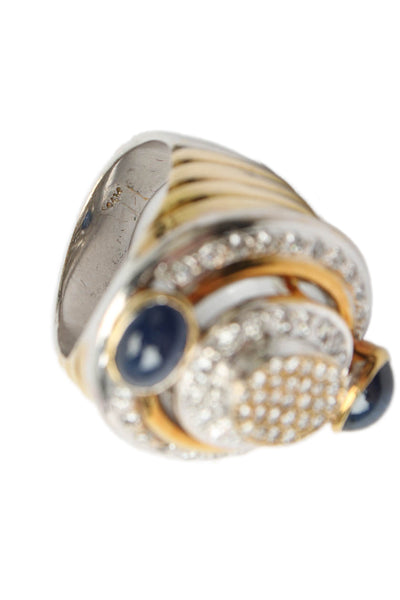 Designer 14k Yellow & White Gold Diamond Blue Sapphire Oval Ring .95ctw Size 7