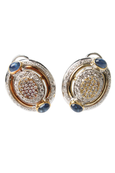 Designer Womens 14K Yellow White Gold Sapphire Oval Earrings 2.4ctw 25g