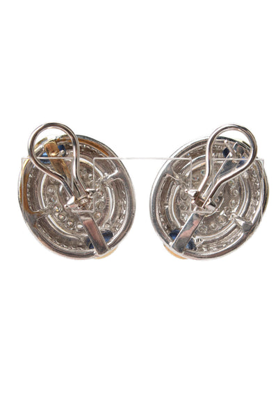 Designer Womens 14K Yellow White Gold Sapphire Oval Earrings 2.4ctw 25g