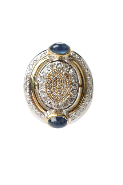 Designer Womens 14K Yellow White Gold Sapphire Oval Earrings 2.4ctw 25g