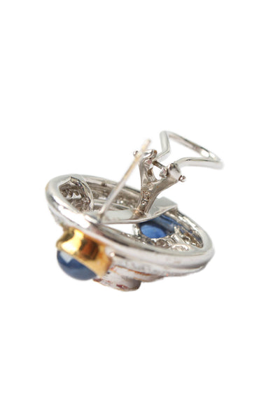 Designer Womens 14K Yellow White Gold Sapphire Oval Earrings 2.4ctw 25g