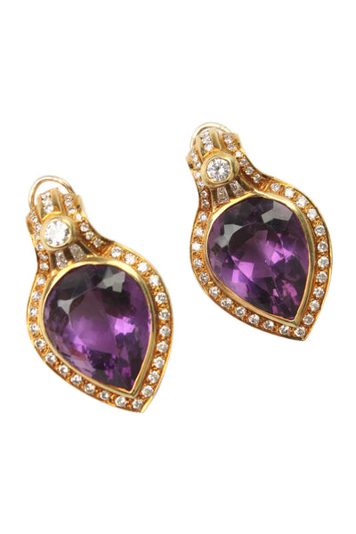 Designer Womens 2.9ct Diamond & Amethyst Earring 4K Yellow Gold 42g