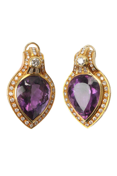 Designer Womens 2.9ct Diamond & Amethyst Earring 4K Yellow Gold 42g