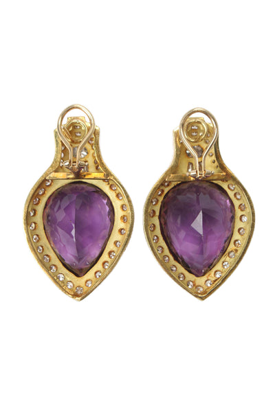 Designer Womens 2.9ct Diamond & Amethyst Earring 4K Yellow Gold 42g