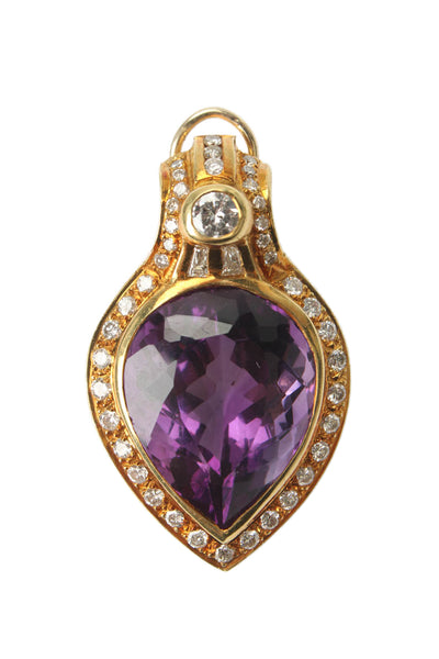 Designer Womens 2.9ct Diamond & Amethyst Earring 4K Yellow Gold 42g