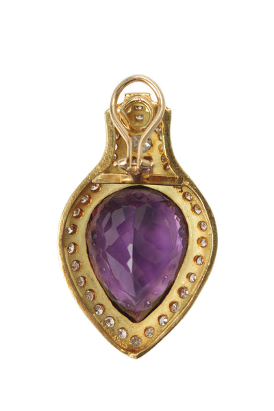 Designer Womens 2.9ct Diamond & Amethyst Earring 4K Yellow Gold 42g