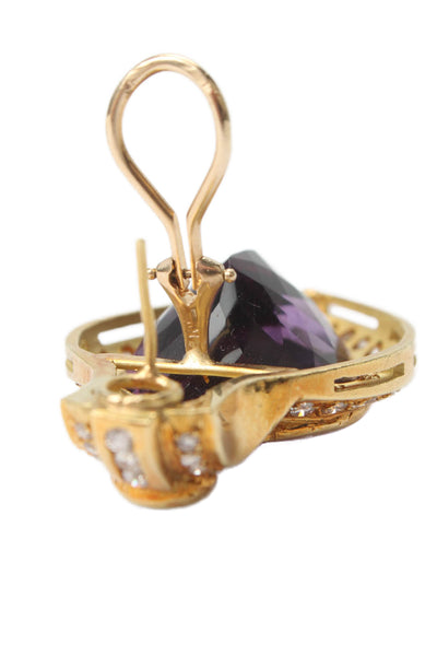 Designer Womens 2.9ct Diamond & Amethyst Earring 4K Yellow Gold 42g