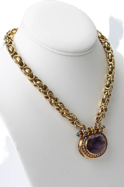Designer Womens Amethyst Diamond 14K Yellow Gold Necklace 80g
