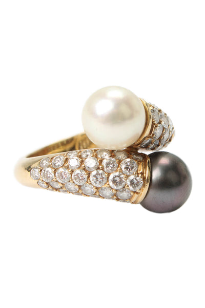 Van Cleef & Arpels Womens 18K Yellow Gold Pearl Diamond 1.80ct Ring Size 6.5