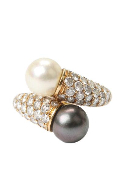 Van Cleef & Arpels Womens 18K Yellow Gold Pearl Diamond 1.80ct Ring Size 6.5