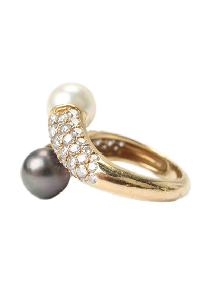 Van Cleef & Arpels Womens 18K Yellow Gold Pearl Diamond 1.80ct Ring Size 6.5