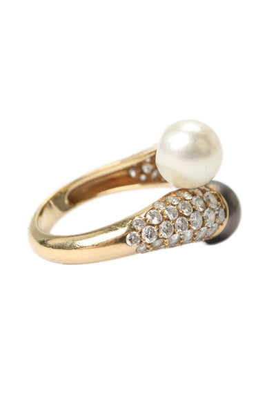 Van Cleef & Arpels Womens 18K Yellow Gold Pearl Diamond 1.80ct Ring Size 6.5