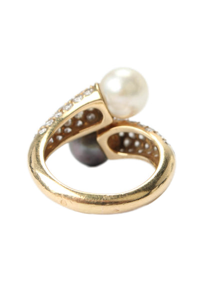 Van Cleef & Arpels Womens 18K Yellow Gold Pearl Diamond 1.80ct Ring Size 6.5