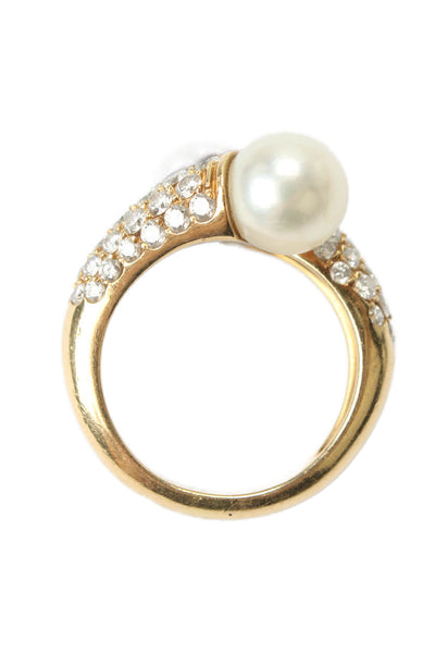 Van Cleef & Arpels Womens 18K Yellow Gold Pearl Diamond 1.80ct Ring Size 6.5