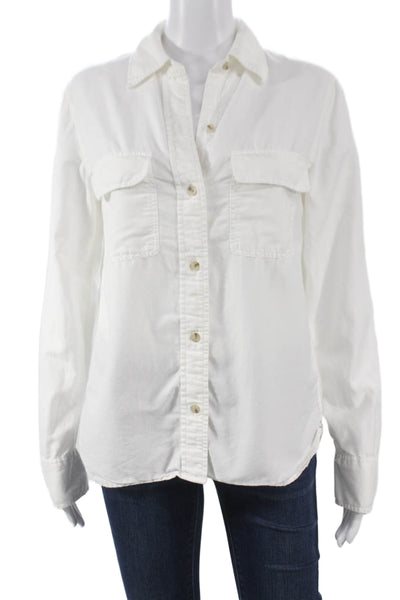 Vince Women White Collared Button-Up Long Sleeve Cotton Silk Top Size S