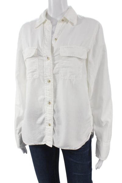 Vince Women White Collared Button-Up Long Sleeve Cotton Silk Top Size S
