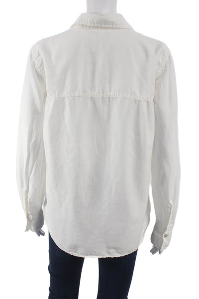 Vince Women White Collared Button-Up Long Sleeve Cotton Silk Top Size S