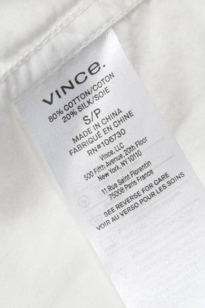 Vince Women White Collared Button-Up Long Sleeve Cotton Silk Top Size S