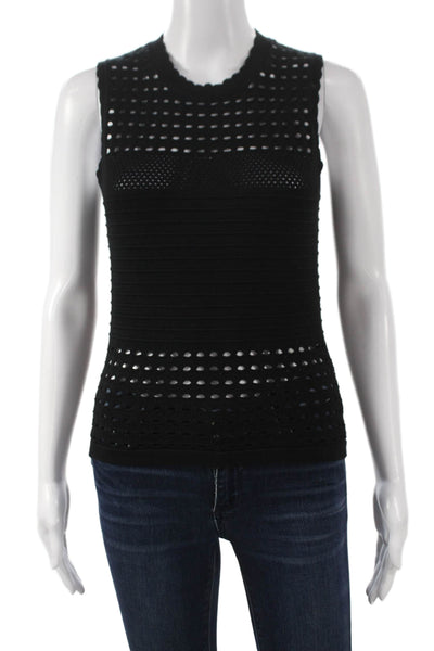 Sundays Women Basic Geometric Sleeveless Tank Black Round Neck Size S