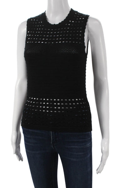 Sundays Women Basic Geometric Sleeveless Tank Black Round Neck Size S