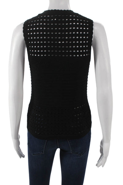 Sundays Women Basic Geometric Sleeveless Tank Black Round Neck Size S