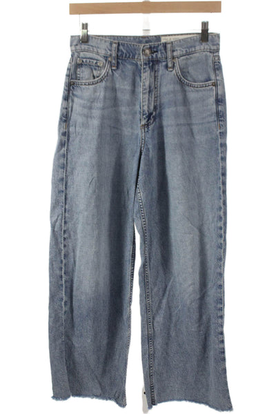 Rag & Bone Womens Wide Leg Jeans Blue High Rise Button 28in Inseam Size 24