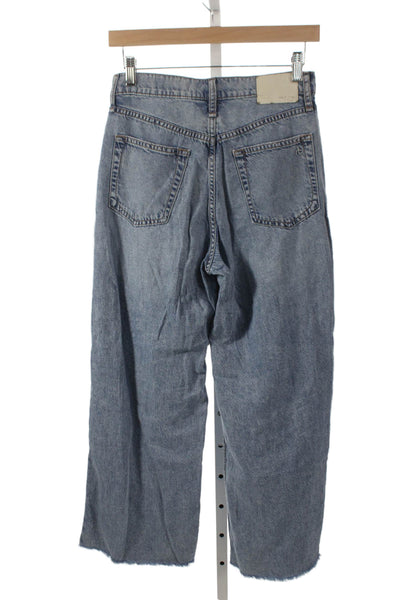Rag & Bone Womens Wide Leg Jeans Blue High Rise Button 28in Inseam Size 24