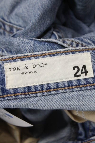 Rag & Bone Womens Wide Leg Jeans Blue High Rise Button 28in Inseam Size 24
