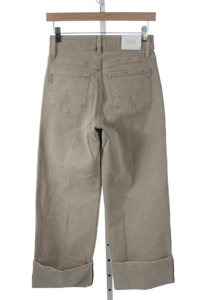 Paige Women Ankle Jeans Beige High Rise Button Cotton Size 25