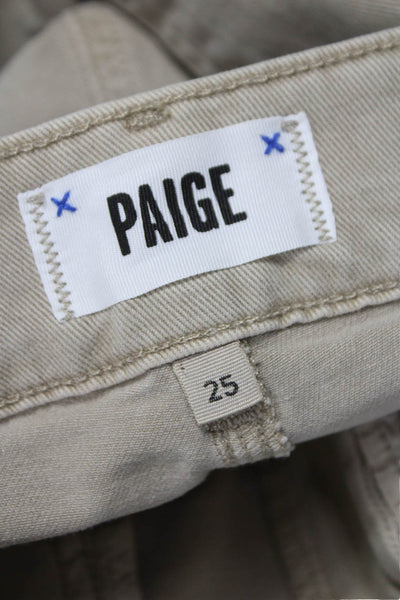 Paige Women Ankle Jeans Beige High Rise Button Cotton Size 25