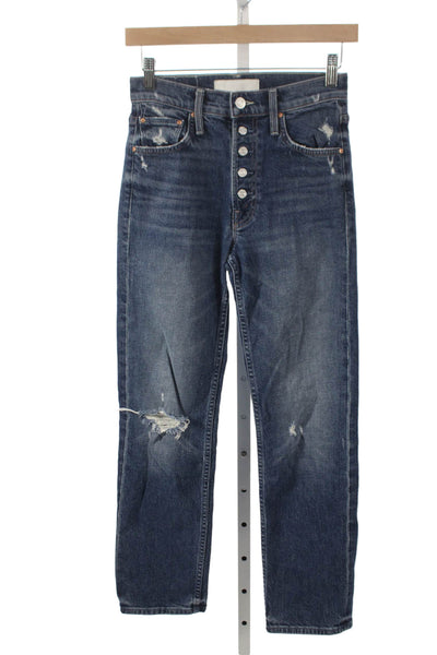 Mother Superior Womens Straight Jeans Blue High Rise Cotton Blend Size 24