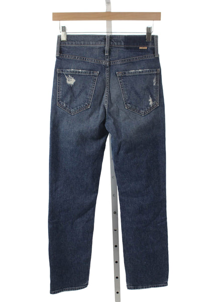 Mother Superior Womens Straight Jeans Blue High Rise Cotton Blend Size 24