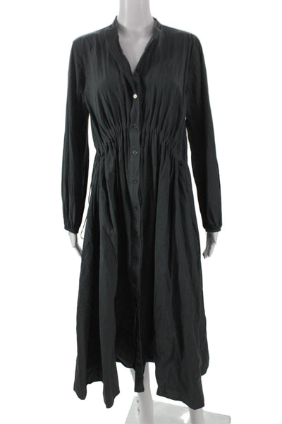 Zara Women Shirt Dress Black Cotton Collared Button Long Sleeve Mid Calf Size S