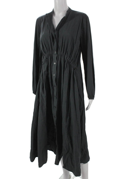 Zara Women Shirt Dress Black Cotton Collared Button Long Sleeve Mid Calf Size S