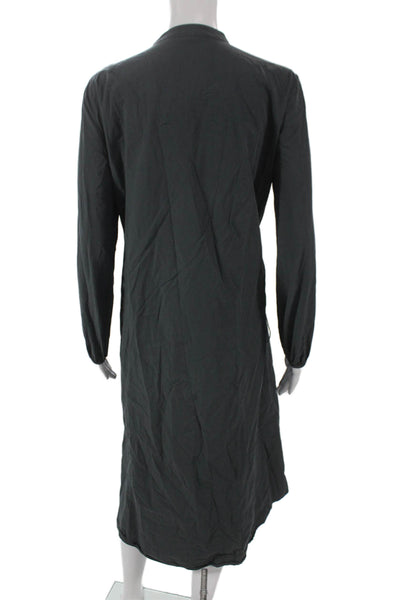 Zara Women Shirt Dress Black Cotton Collared Button Long Sleeve Mid Calf Size S