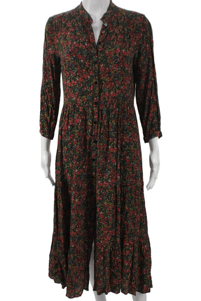 MNG Womens Green Floral Viscose Shirt Dress Long Sleeve Collared Size 4