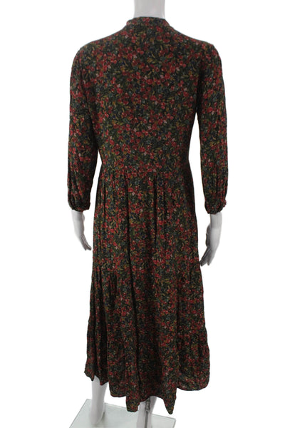 MNG Womens Green Floral Viscose Shirt Dress Long Sleeve Collared Size 4