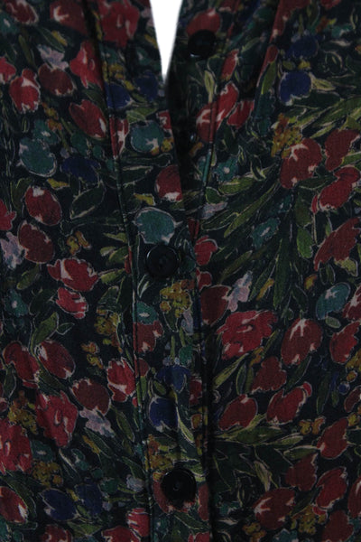 MNG Womens Green Floral Viscose Shirt Dress Long Sleeve Collared Size 4