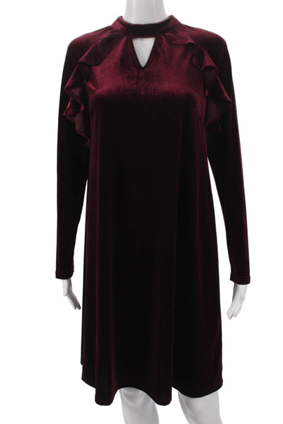 True Decadence Womens Shift Dress Red Long Sleeve High Neck Knee Length Size S