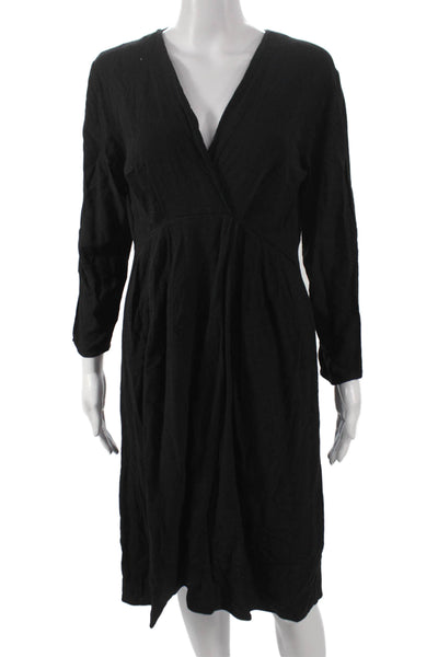Massimo Dutti Women Black Wrap Dress Long Sleeve V Neck Knee Length Size S