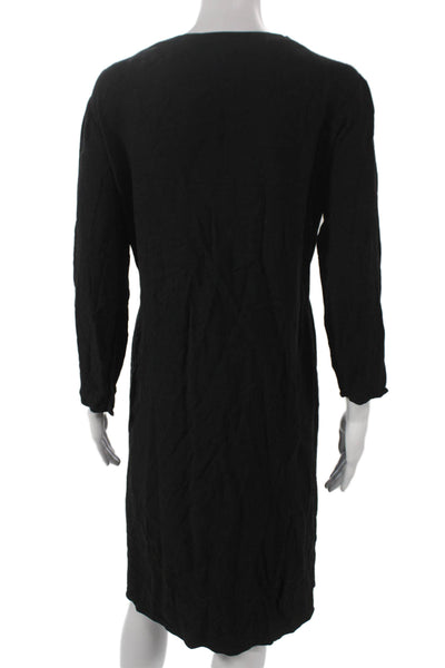 Massimo Dutti Women Black Wrap Dress Long Sleeve V Neck Knee Length Size S