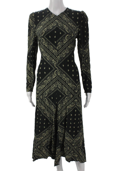 Whistles Womens Fit & Flare Black Paisley V Neck Knee Dress Size 6