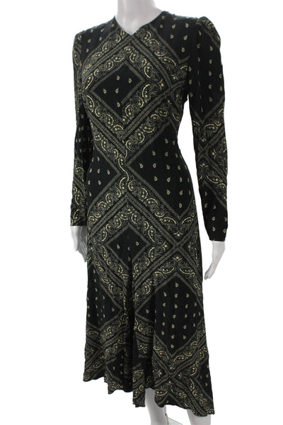 Whistles Womens Fit & Flare Black Paisley V Neck Knee Dress Size 6