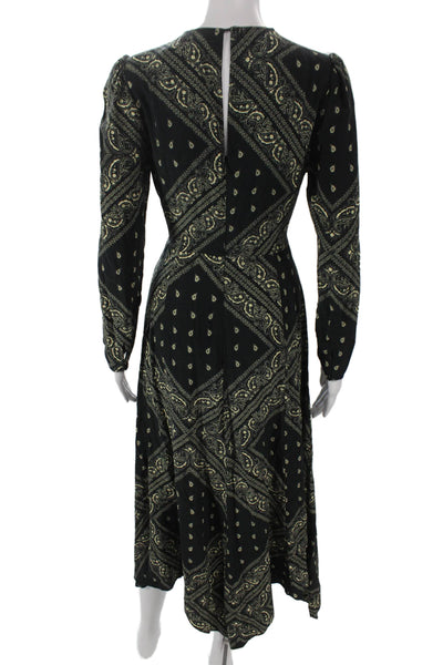 Whistles Womens Fit & Flare Black Paisley V Neck Knee Dress Size 6