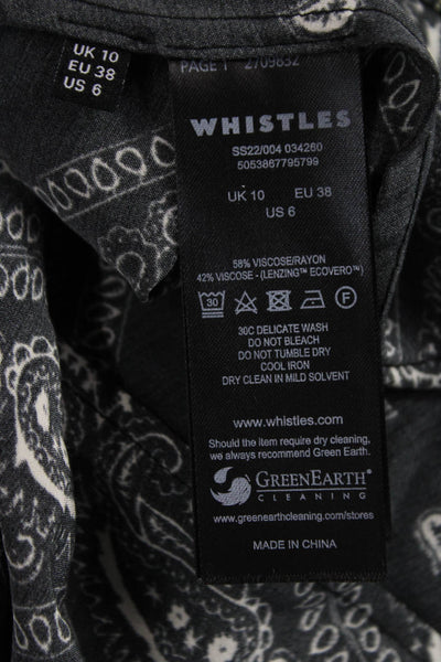 Whistles Womens Fit & Flare Black Paisley V Neck Knee Dress Size 6