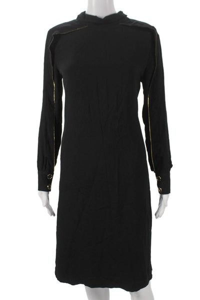 Harper Women Sheath Dress Black Mock Neck Long Sleeve Zip Size S