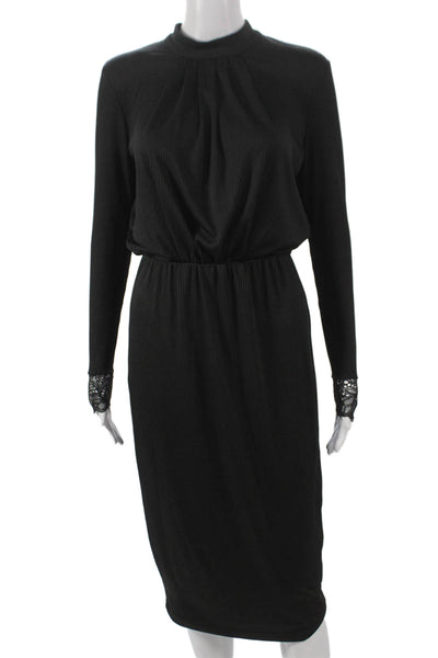 Y.A.S Womens Sheath Dress Black Mock Neck Long Sleeve Mid Calf Size S