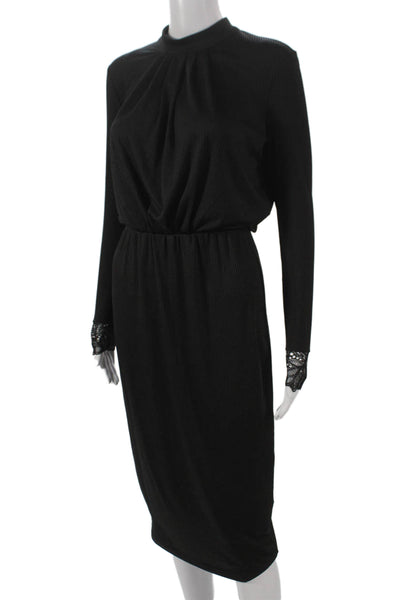 Y.A.S Womens Sheath Dress Black Mock Neck Long Sleeve Mid Calf Size S